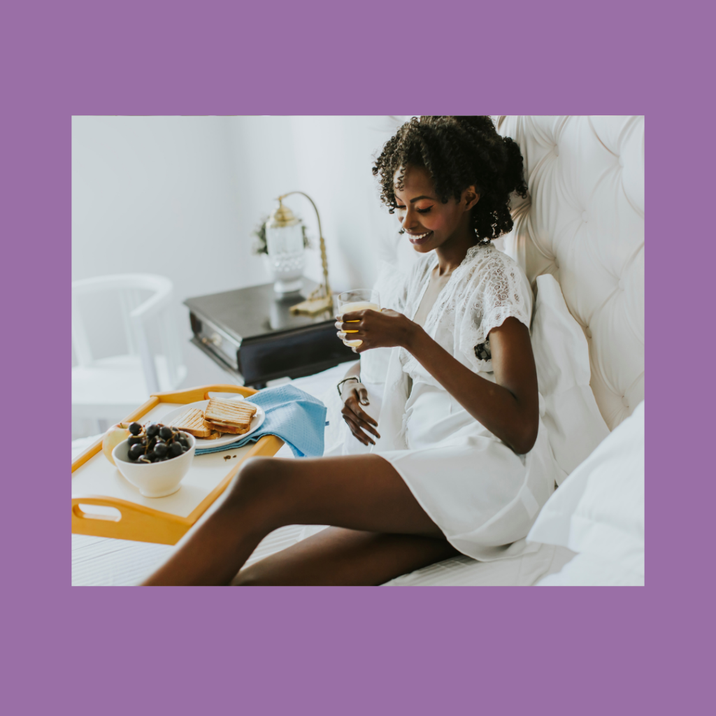 Image of a person in bed relaxing. The background is a pale blue, and the title test reads "Stress Reduction: The Secret You Need To Know" is in black font at the bottom.